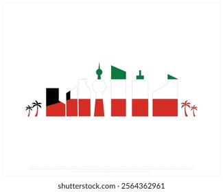 Skyline of KUWAIT on a white background, Editable Vector illustration of KUWAIT flag, National Day design, Skyline of Kuwait flat design, National Day of Kuwait