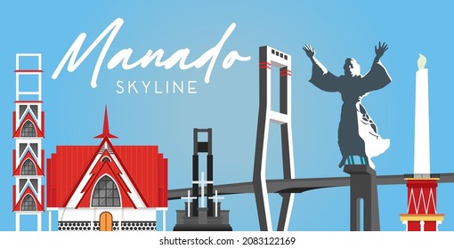 The Skyline Landmarks of Manado City located in North of Sulawesi, Indonesia. It is consisted of The Sentrum Church Building, bridge, and monument