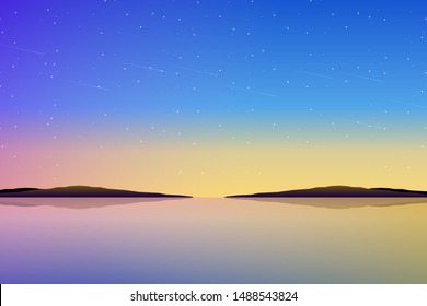 skyline landscape with colorful evening sky and sea background illustration
