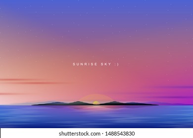 skyline landscape with colorful evening sky and sea background illustration