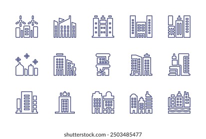 Skyline line icon set. Editable stroke. Vector illustration. Containing city, buildings, officebuilding, skyscraper, building, architecture.