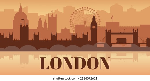 Skyline of London. Background of the cityscape of Great Britain. Foggy city.