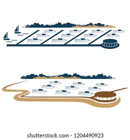 Skyline, Marina and Yacht illustration