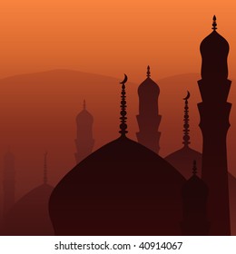 Skyline with minarets and domes of mosques.