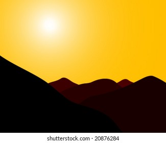 skyline of mountains with sunset