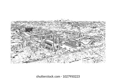 Skyline of New Orleans City in Louisiana, USA. Hand drawn sketch illustration in vector.