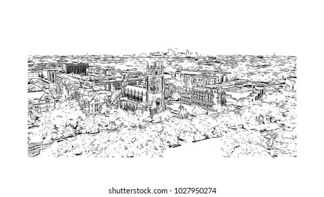 Skyline of New Orleans City in Louisiana, USA. Hand drawn sketch illustration in vector.