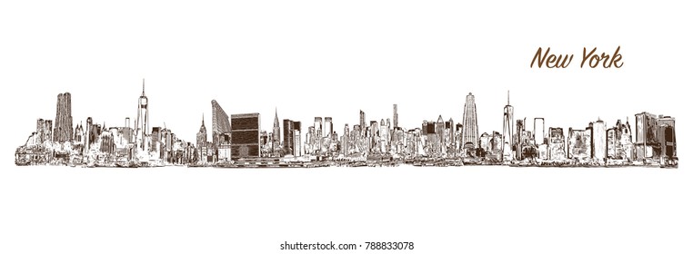 Skyline of New York. Hand drawn sketch in vector illustration.