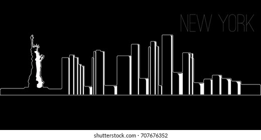 Skyline of New York on a black background, Vector illustration