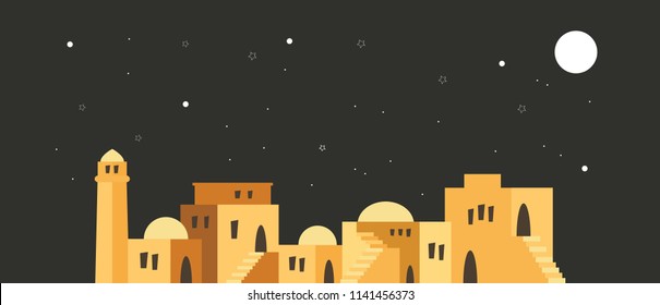 skyline of old city of Jerusalem over a night scene. vector illustration