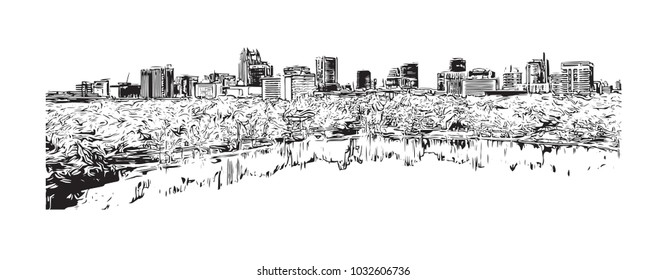 Skyline Orlando City in Florida, USA. Hand drawn sketch illustration in vector.