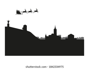 skyline of oviedo city in spain. christmas background