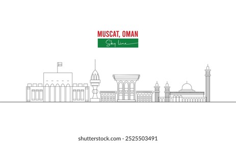 Skyline Panorama of Muscat, Oman: Perfect for National Day Designs.Oman, blending modern architecture with cultural landmarks. Ideal for Oman National Day designs.