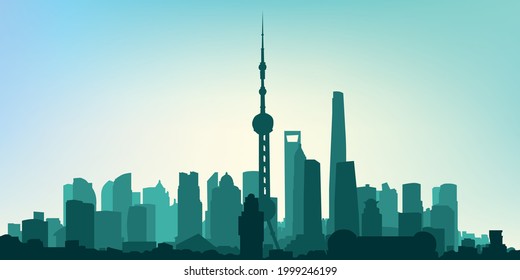 Skyline panorama silhouette of Shanghai Vektorgrafik eps10