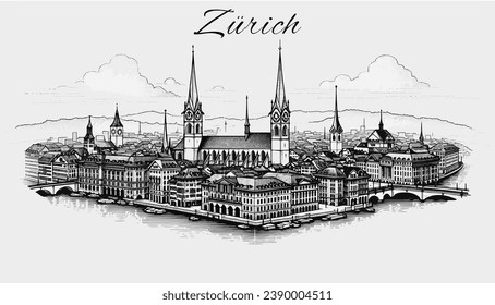 Skyline Panorama Vektor Illustration Zürich