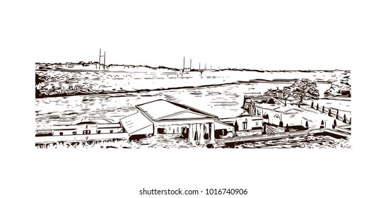 Skyline of Philadelphia City in Pennsylvania, USA. Hand drawn sketch illustration in vector.