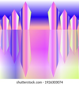 Skyline with polygons in cosmic light for abstract background.