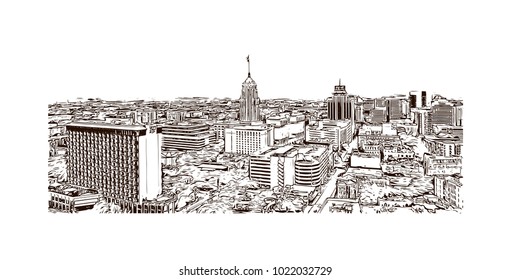 Skyline of San Antonio City in Texas, USA. Hand drawn sketch illustration in vector.