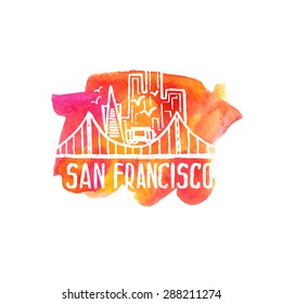 Skyline of San Francisco in watercolor. Vector
