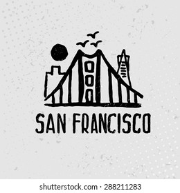 Skyline of San Francisco in watercolor. Vector