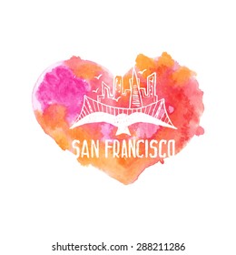Skyline of San Francisco in watercolor. Vector
