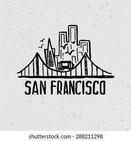 Skyline of San Francisco in watercolor. Vector