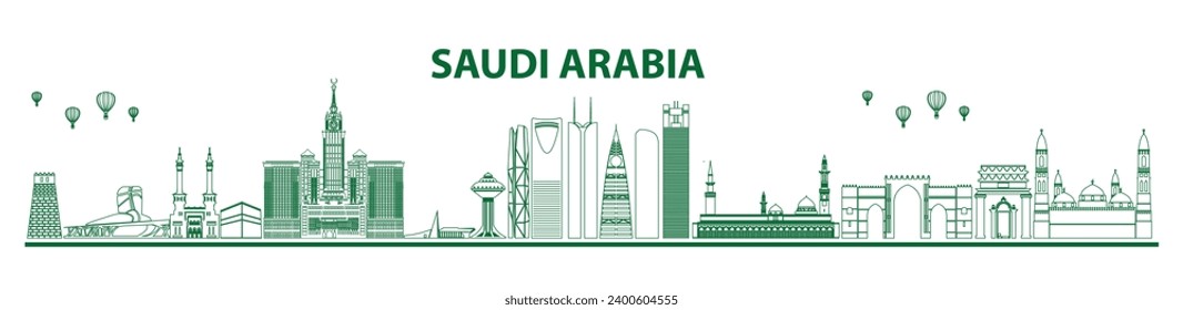 Skyline Saudi Arabia city buildings vector linear
