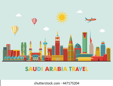 Skyline of Saudi Arabia, detailed silhouette. Vector illustration