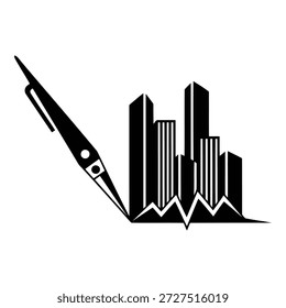 Skyline con las tijeras aisladas en el fondo blanco, Vector