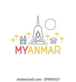 A skyline of sights an a logo My Myanmar beneath.