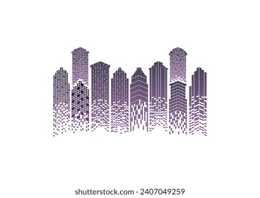 Skyline silhouette of Modern city in vector, downtown Real Estate Skyscraper building.