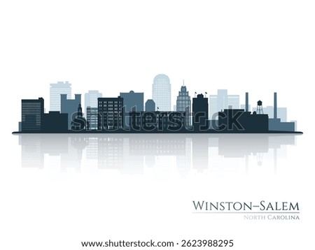 Winston–Salem skyline silhouette with reflection. Landscape Winston–Salem, North Carolina. Vector illustration.