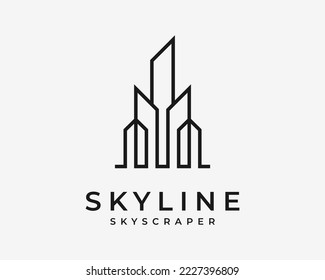 Skyline Skyscraper City Building Architecture Tower Downtown Line Linear Minimal Vector Logo Design