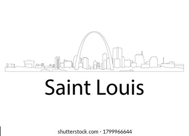 Skyline of St. Louis, Missouri with Gateway Arch.  Outline vector illustration. Line art