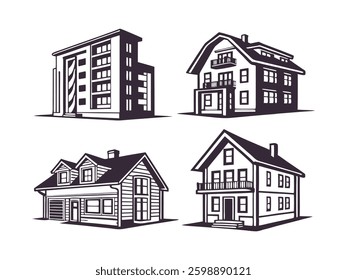 Skyline and Structures A Collection of House and Building Silhouettes