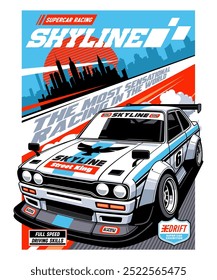 Skyline Super Car Racing Illustration Design