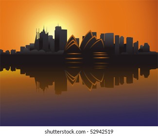 Skyline of Sydney at sunset