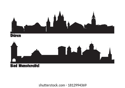 Skyline of two German cities Duren and Bad Munstereifel.