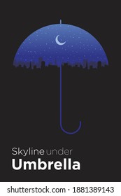 skyline Under Umbrella double meaning Poster Design Template