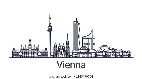 Skyline of Vienna city in linear style. Vienna cityscape line art. All buildings separated with clipping masks. So you can change composition and background.