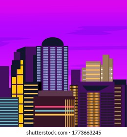 Skyline wallpaper with skyscrapers in sunset or sunrise. Eps10 vector illustration.