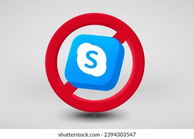 Skype messenger ban concept. Vector 3d editorial illustration. TURKEY, FETHIYE, November 23, 2023 

