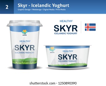 Skyr Icelandic yoghurt vector - The viking superfood. All objects are grouped and easy to customize.