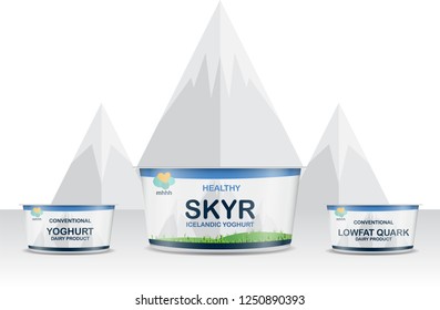 Skyr Icelandic yoghurt vector - The viking superfood. All objects are grouped and easy to customize.