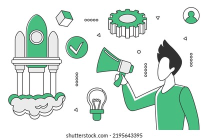 Skyrocket successful growth. Fast increasing business project, new idea launch vector monocolor illustration