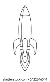 skyrocket throwing fire through the back side icon cartoon in black and white vector illustration graphic design