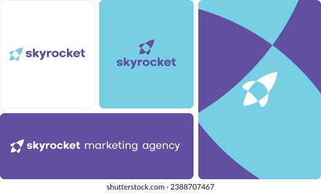 skyrocket vector logo brand marketing agency, branding color options with presentation and guide 