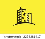 Skyscape icon vector. Skyscape building with yellow background. 
