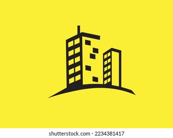 Skyscape icon vector. Skyscape building with yellow background. 