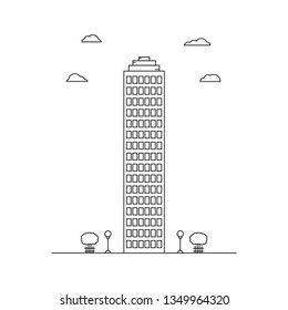 skyscraper of 16 floors in a linear style on white background